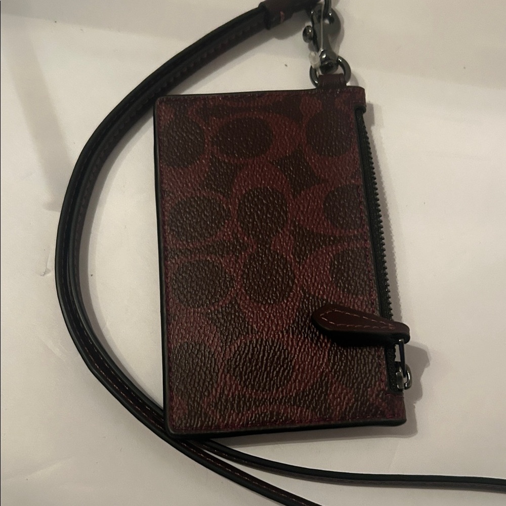 NewCoach Signature Brown ID Holder with Strap